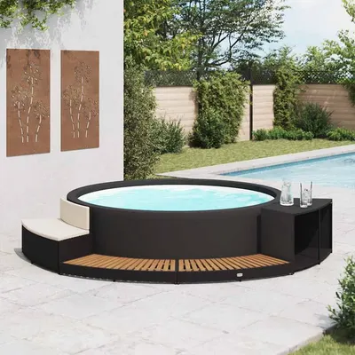 vidaXL Mobilier de împrejmuire spa, negru, poliratan și lemn de acacia