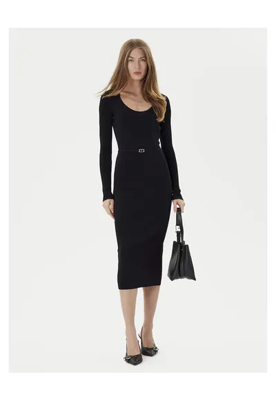 Rochie tricotata de dama negru - material tricotat