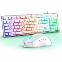 Kit Tastatura, Mouse Gaming RGB, 104 Taste Subtiri cu Functii Multimedia, Alb - Default Title