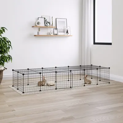 Gossi cusca animale de companie cu usa 28 panouri negru 35x35 cm otel