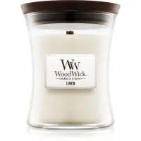 Woodwick Linen lumânare parfumată cu fitil din lemn 275 g