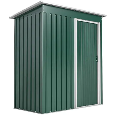 Outsunny Magazie de Grădină pentru Scule din Oțel Galvanizat cu Acoperiș Înclinat și Ușă Culisantă, 163x89x182 cm, Verde | Aosom Romania