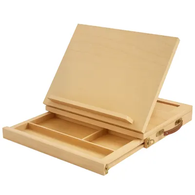 Vinsetto Șevalet pentru Pictură, Pliabil, cu Înclinare Reglabilă și Sertar cu Rafturi, 33,5x26x26 cm, Lemn Natural | Aosom Romania