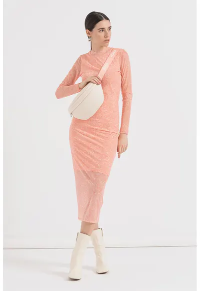 Rochie midi cu imprimeu Nasusi - Alb/Portocaliu