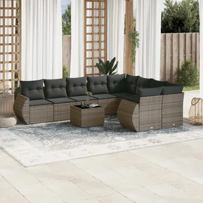 Gossi set mobilier de gradina cu perne, 10 piese, gri, poliratan