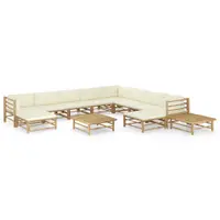 Gossi set mobilier de gradina cu perne alb crem, 12 piese, bambus
