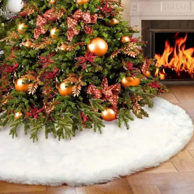 Fusta covor blanita alba pentru brad de Craciun, diametru 120 cm, pufoasa, aspect zapada