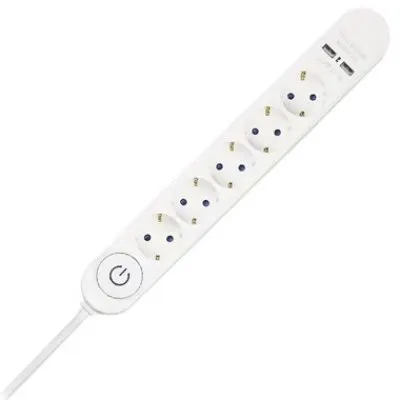 Prelungitor 5 cai cu intrerupator + 2USB 3M(3G1.5MM2) V-TAC SKU-8807