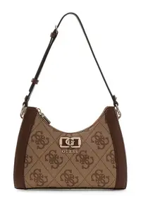 Geanta din piele ecologica cu bareta de umar si model monograma Karnilla - Maro camel