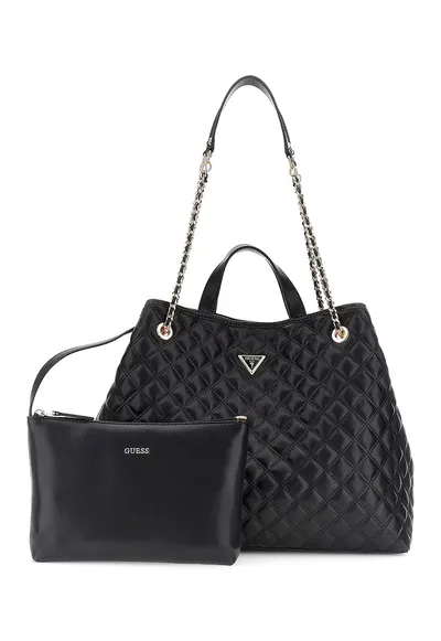 Geanya shopper cu aspect matlasat si etui cu fermoar - Negru