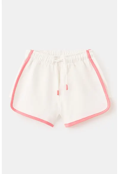 Pantaloni uni scurti de bumbac - Alb/Roz