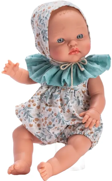 Păpuşă Asi Dolls - Bebeluşul Alex, purtând un body şi o pălărie florală, 36 cm