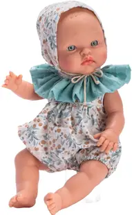 Păpuşă Asi Dolls - Bebeluşul Alex, purtând un body şi o pălărie florală, 36 cm