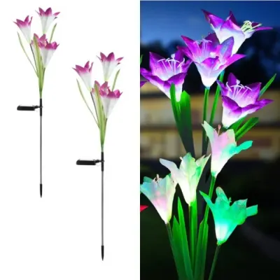 Set 2 Lampi Solare Decorative Tip Crini Mov cu LED M374-23, 70cm, Lumina Eleganta, Design Elegant si Functionare Automata