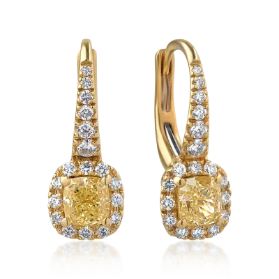 Cercei din aur galben cu diamante fancy-galbene de 1.2ct si diamante transparente de 0.52ct