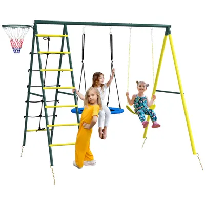 Outsunny Set de Leagan pentru Copii 4 in 1 cu Leagan cu Farfurie | Aosom Romania