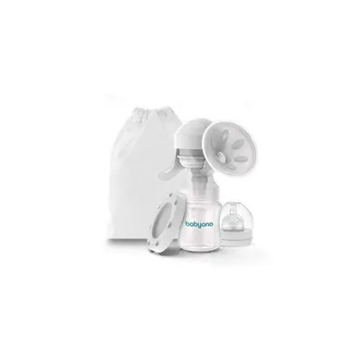 Pompa de san manuala, BabyOno, Cu biberon de 150 ml si tetina 0 luni+, Cu saculet pentru depozitare, Fara BPA, Mod silentios, Alb