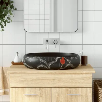 Gossi lavoar de blat, negru, 59x40x15 cm, ceramica, oval