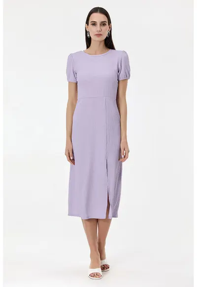 Rochie midi texturata cu slit frontal - Lila