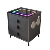 Noptiera inteligenta cu &icirc;ncărcare wireless și iluminare LED &ndash;culoare: gri antracit, 3 Sertare de depozitare, difuzor Bluetooth