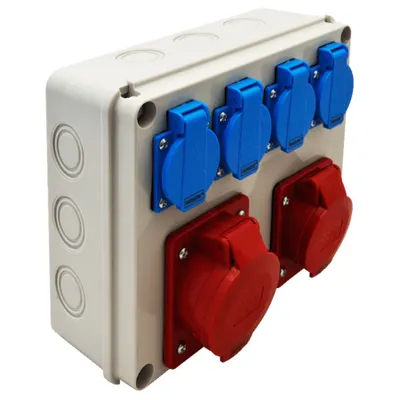 Cutie de distributie, fara protectie TDB08-0M Out: 4×SCHUKO+1×16A(3P+N+E)+1×32A(3P+N+E)