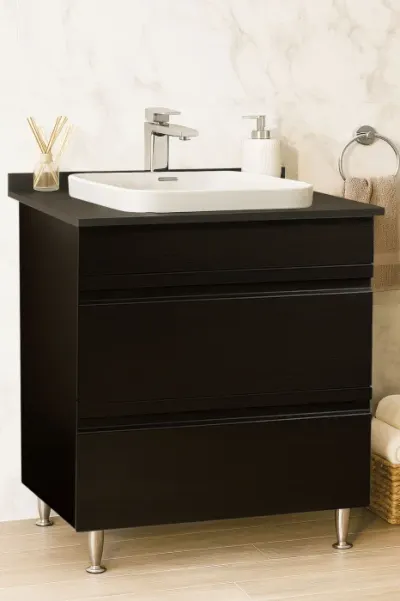 Set Baza front MDF si Lavoar seria 686, cu sertare, montat, 70 cm, negru