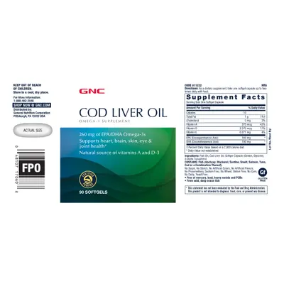 Cod Liver Oil Soft Gel, GNC | 90 capsule