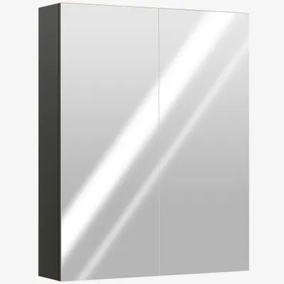 HOMCOM Dulap Suspendat de Baie cu 2 Uși cu Oglindă și 2 Rafturi Interne 60x15x75cm, Negru | Aosom Romania