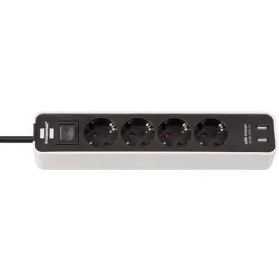 Prelungitor Brennenstuhl Ecolor 4 prize, 2xUSB, 1.5m negru/alb 1153240026