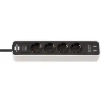 Prelungitor Brennenstuhl Ecolor 4 prize, 2xUSB, 1.5m negru/alb 1153240026