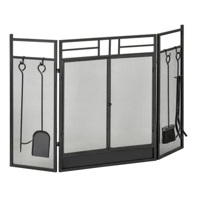 Parascantei pentru Semineu Modern, Paravan pentru Incendiu Pliabil cu 2 Usi din Metal Negru, 122x1.6x80cm Negru HOMCOM | Aosom Romania