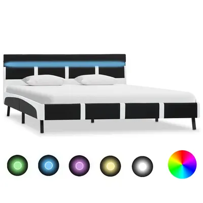 Gossi cadru de pat cu led, negru, 140 x 200 cm, piele ecologica