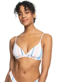 Sutien triunghiular de baie - cu dungi Classics - Alb/Piersica/Albastru