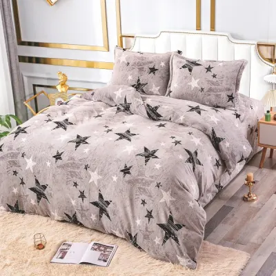 Lenjerie pat dublu, Super Pufoasa COCOLINO, 4 piese, Gri, Stelute