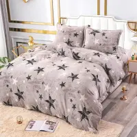Lenjerie pat dublu, Super Pufoasa COCOLINO, 4 piese, Gri, Stelute