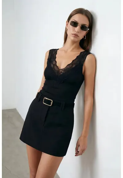 Bluza dama - bluza mulata din dantela - negru - captusita