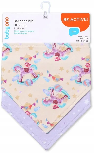 Bavetă-banderolă BabyOno - Be Active, 2 bucăți, Caii