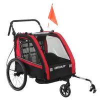 AIYAPLAY Remorcă bicicletă copii 2 în 1, cărucior bicicletă pentru bebeluși 2 locuri, ghidon reglabil, frână de mână, centură de siguranță, roșu | Aosom Romania