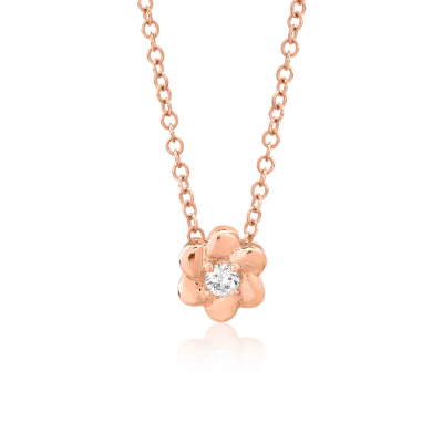 Lant cu pandantiv floare din aur roz cu diamant de 0.042ct