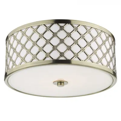 Lampa tavan Civic Small 2 Light Flush Antique Brass Frosted Glass