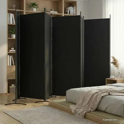 vidaXL Paravan de cameră cu 6 panouri, negru, 520x180 cm, textil