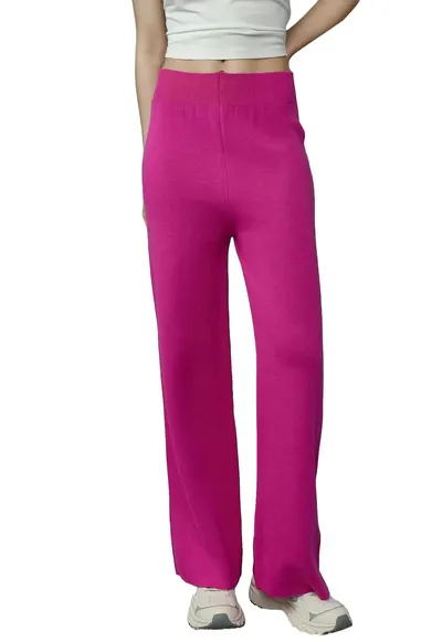 Pantaloni dama - tricotati texturati - roz magenta - material tricot - One Size