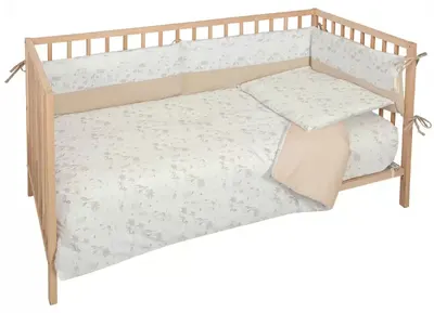 Set de lenjerie pentru bebeluși cu apărătoare Bimbidreams - Noe, 3 piese, White/Linen