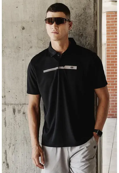 Tricou polo barbati - negru - 100% poliester - cu nasturi