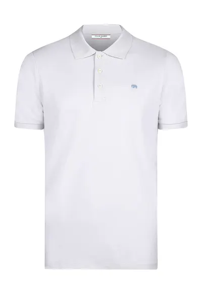 Tricou cu guler polo si model uni - Alb