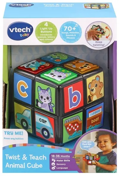 Jucărie interactivă Vtech -Învârte și învață, Animal Cube