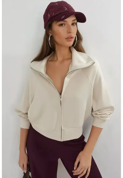 Hanorac dama - ecru - fermoar - Textil