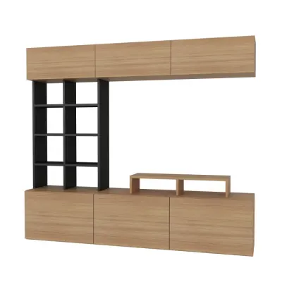 Set Living SASA, comoda TV si corpuri suspendate, tec + negru, 180x37x155,6 cm
