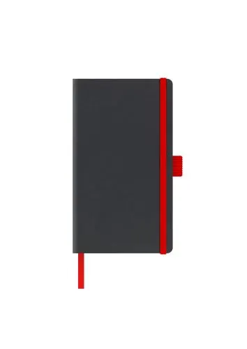 Agenda nedatata A5 Castelli, coperta rigida negru, elastic rosu, dictando ivory