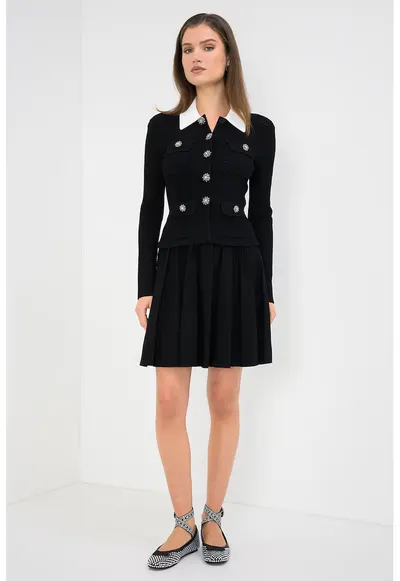 Rochie combi cu terminatie evazata - Alb/Negru